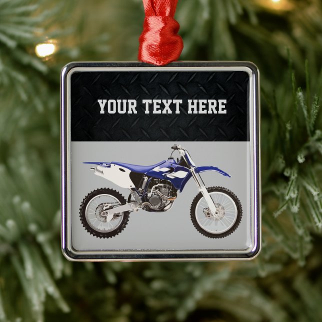  Blue Dirt Bike Sports Boy Christmas Boy  Metal Ornament (Tree)