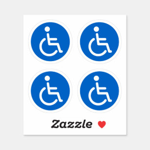 Blue disabled symbol, round stickers, set of four sticker