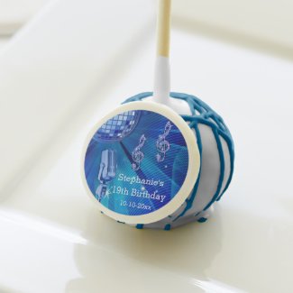 Blue Disco Ball and Retro Microphone 19th Birthday Cake Pops