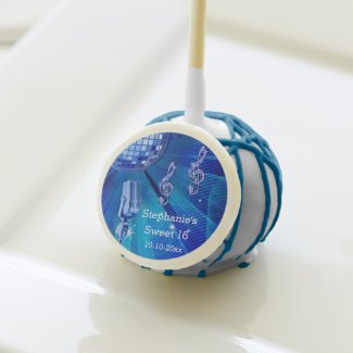 Blue Disco Ball and Retro Microphone Sweet 16 Cake Pops