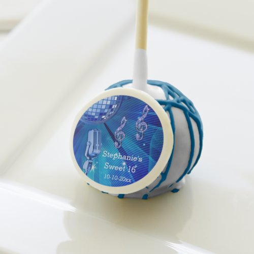 Blue Disco Ball and Retro Microphone Sweet 16 Cake Pops