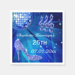 Blue Disco Ball and Sparkle Heels 25th Paper Napkins