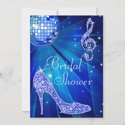 Blue Disco Ball and Sparkle Heels Bridal Shower Announcement