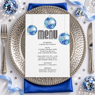 Blue Disco Ball Retro Disco Baby Shower Menu Card