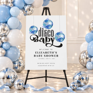 Blue Disco Ball Retro Disco Baby Shower Welcome Foam Board
