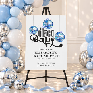 Blue Disco Ball Retro Disco Baby Shower Welcome Foam Board