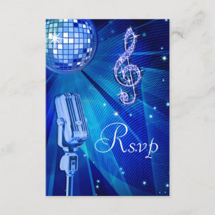 Blue Disco Ball & Retro Microphone RSVP Card