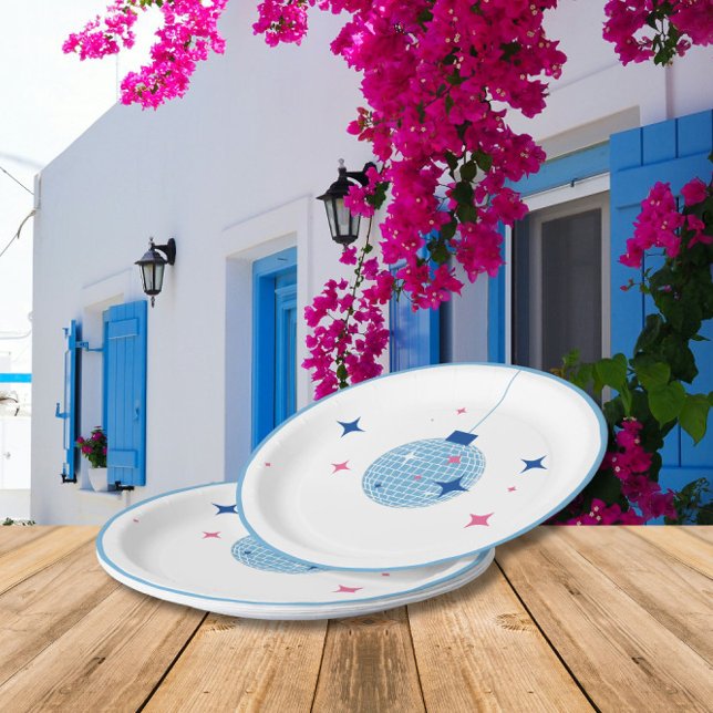 Blue Disco Ball Santorini Greek/ Spanish themed Paper Plates (Creator Uploaded)