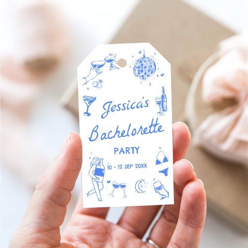 Blue Disco Cocktail Bachelorette Party Gift Tags