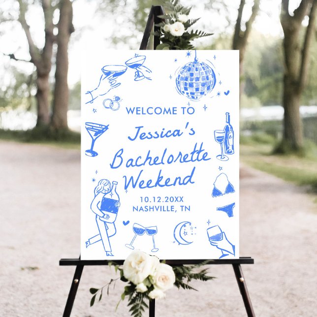 Blue Disco Cocktail Bachelorette Welcome Sign (Creator Uploaded)