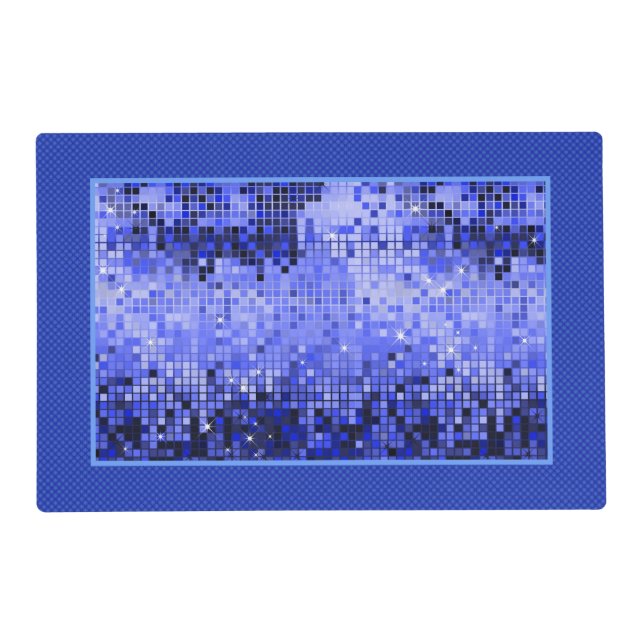 Blue Disco Glitter Texture Blue frame Placemat (Front)