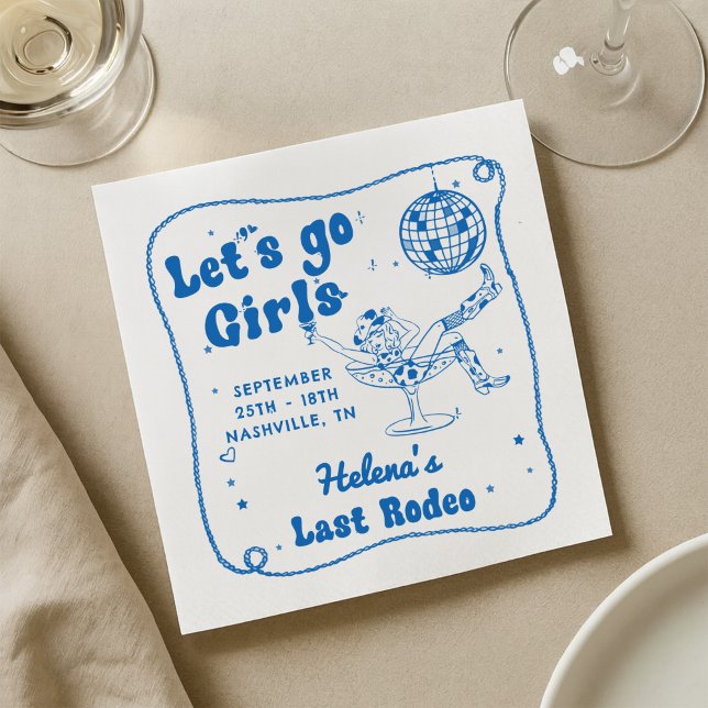Blue Disco Rodeo Cowgirl Bachelorette Weekend Napkins (Creator Uploaded)