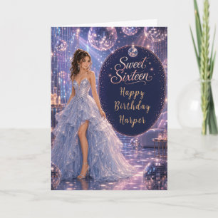 Blue Disco Sweet 16 Princess Party Card