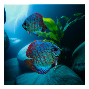 Blue Discus Fish Aquarium Fish Tank Art Poster