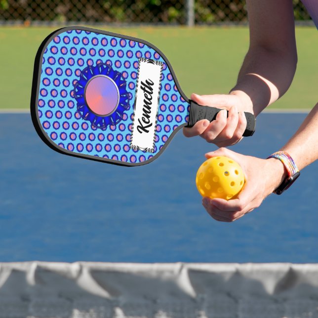 Blue Disk Ribbon by Kenneth Yoncich Pickleball Paddle (Insitu)