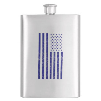 Blue Distressed American Flag Hip Flask