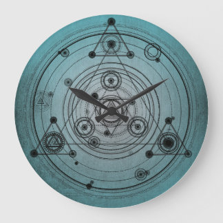 Blue distressed design with sacred geometry symbol large clock