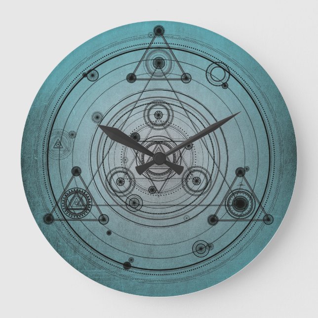 Blue distressed design with sacred geometry symbol large clock (Front)