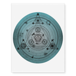 Blue distressed design with sacred geometry symbol temporary tattoos
