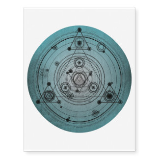 Blue distressed design with sacred geometry symbol temporary tattoos