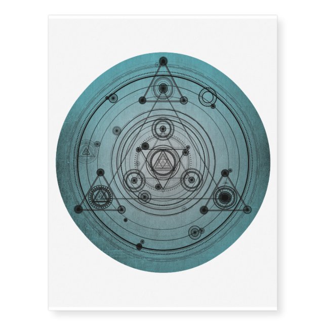 Blue distressed design with sacred geometry symbol temporary tattoos (Front)