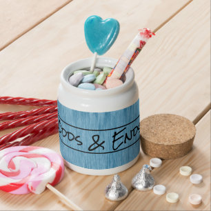 Blue Distressed Fabric Custom Message Candy Jar