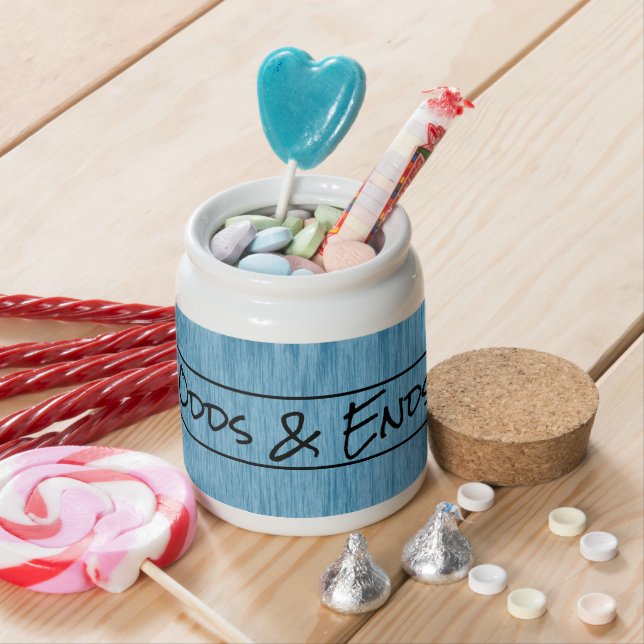 Blue Distressed Fabric Custom Message Candy Jar (In Situ)