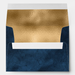 Blue Distressed Gold Self Addressed Wedding Envelope