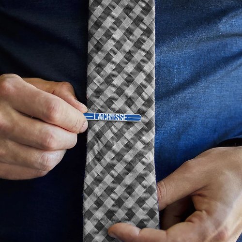 Blue Distressed Lacrosse Silver Finish Tie Bar