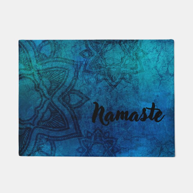 Blue Distressed Mandala Namaste Doormat (Front)