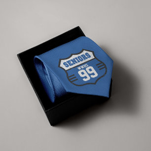 Blue Distressed Seniors Road Sign Neck Tie