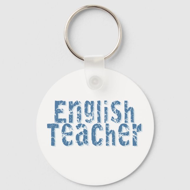 Blue Distressed Text English Teacher Keychain (Front)