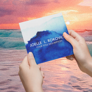 BLUE/Distressed Vintage Watercolor Blue Square Business Card