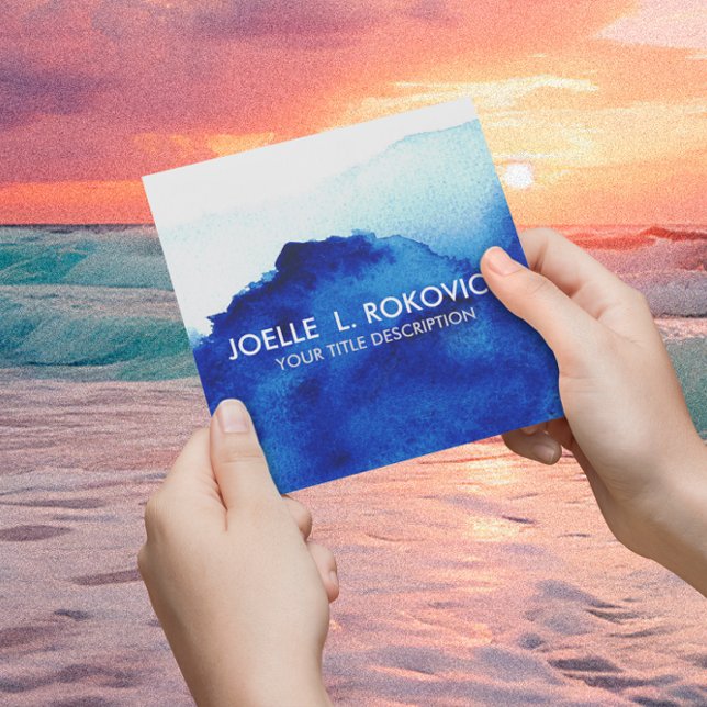 BLUE/Distressed Vintage Watercolor Blue Square Business Card (Creator Uploaded)