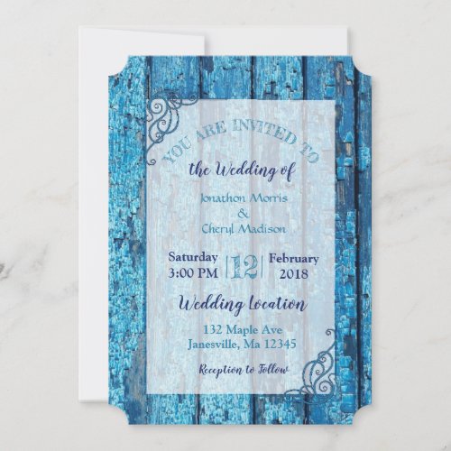Blue Distressed Weathere Wood  Wedding Invitations