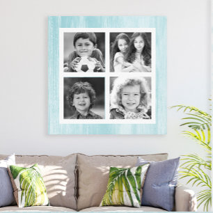 Blue Distressed Wood Black White Canvas Print