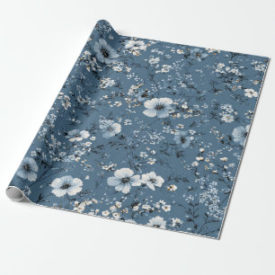Blue Ditsy Flower Pastel Boho 70s Vintage Wrapping Paper
