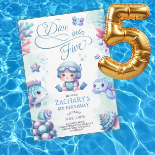 Blue Dive into Five Under the Sea 5th Birthday Invitation