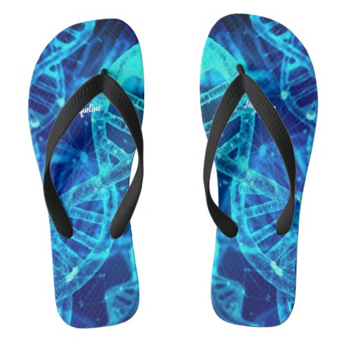 Blue DNA Strands Science Flip Flops