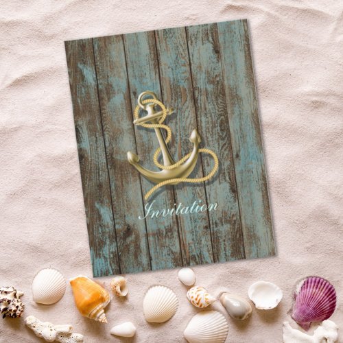 blue dock wood beach anchor nautical wedding personalized announcement