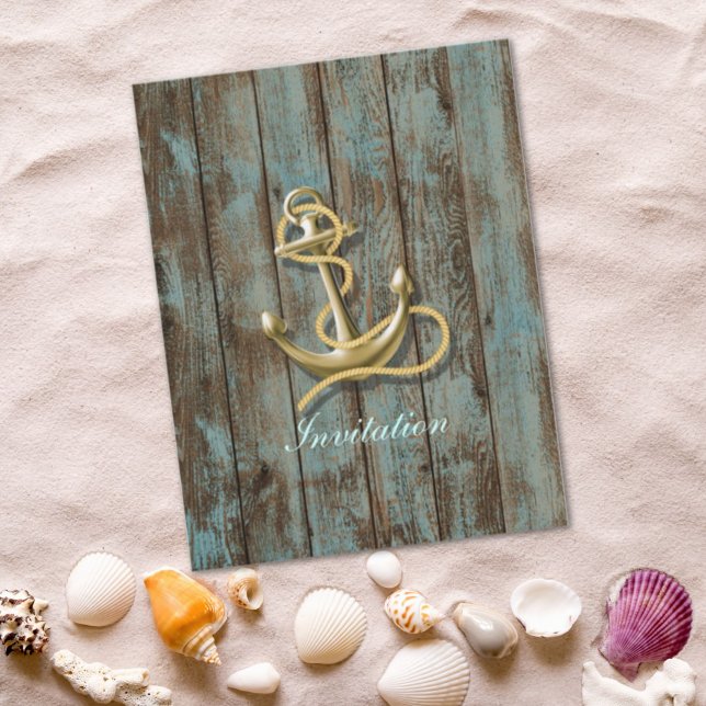 blue dock wood beach anchor nautical wedding invitation (Creator Uploaded)