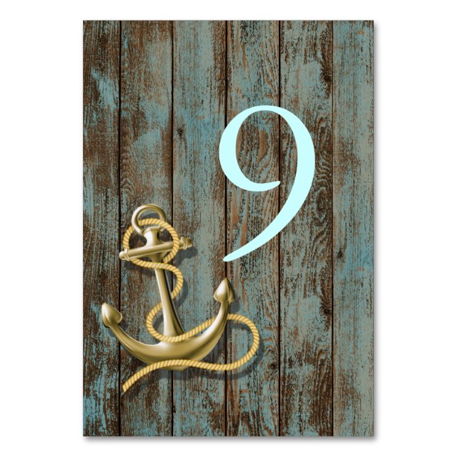 blue dock wood beach anchor nautical wedding table number (Front)