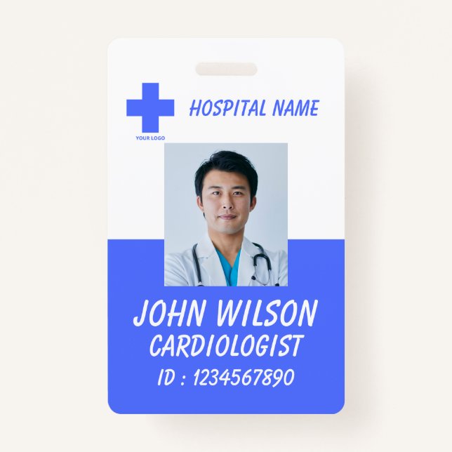Blue Doctor Nurse Employee ID Card Badge (Front)