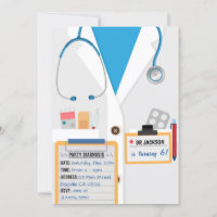 Blue Doctor Scrubs Birthday Party Invitation