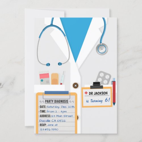 Blue Doctor Scrubs Birthday Party Invitation