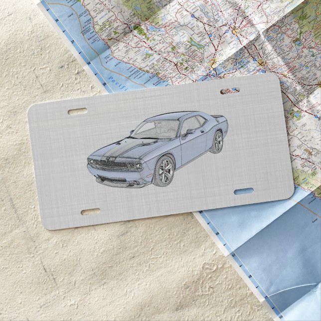 Blue Dodge Challenger Illustration  License Plate (In Situ)