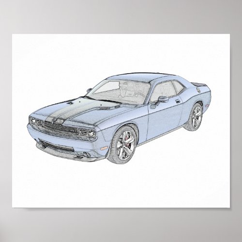 Blue Dodge Challenger Mopar Muscle Car Poster