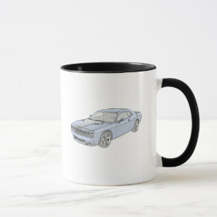 Blue Dodge Challenger Muscle Car Pencil Drawing Mug