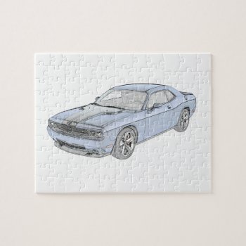 Blue Dodge Challenger Pencil Style Drawing Jigsaw Puzzle by PNGDesign at Zazzle