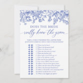 Blue Advice for the Bride Bridal Shower Game Invitation